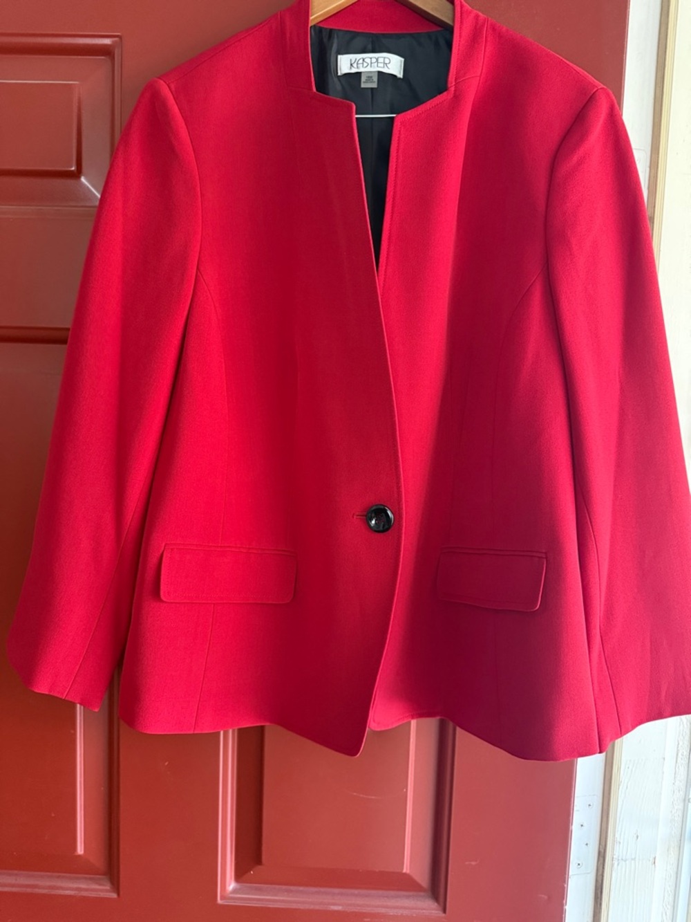 Kasper Bright Red Collarless Single-Button Blazer